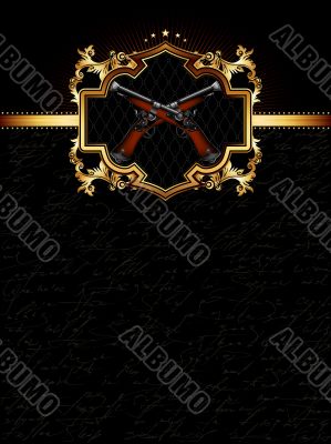 ornate golden frame with guns