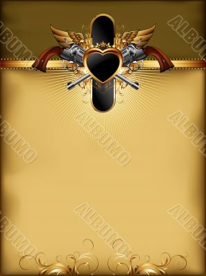 ornate golden frame with guns