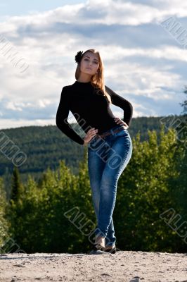 girl on a forest road