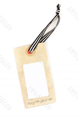 cardboard tag with ribbon