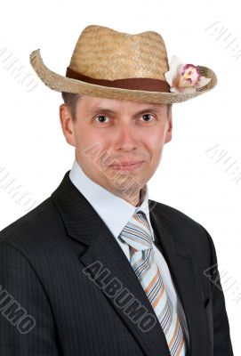 Handsome businessman with a straw hat