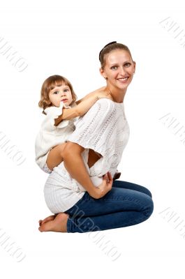Mother and daughter sitting in the studio