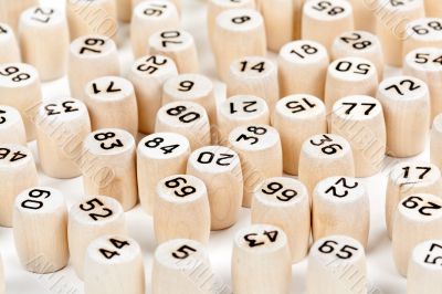 wooden barrels with lotto numbers