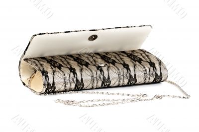 open gray female clutch and chain