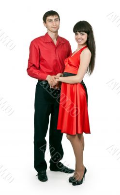man and woman in a red dress