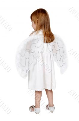 little girl with angel wings in the studio