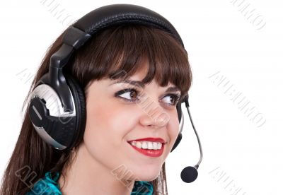 portrait of girl with headphones with microphone