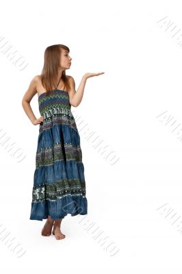 beautiful girl in jeans sarafan