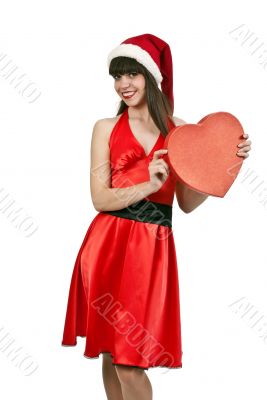 girl in a red dress, hat santa