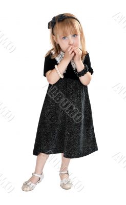 little girl in a dress on a white background