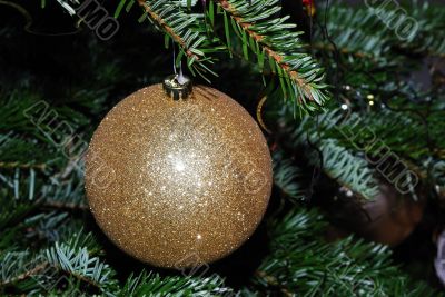 golden ball on Christmas tree