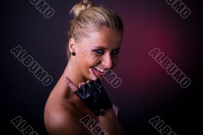Blond girl with gloves