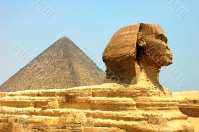 Sphinx in front of Pyramid Giza