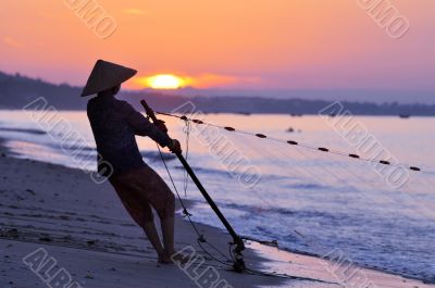 Silhouette of a fisherman