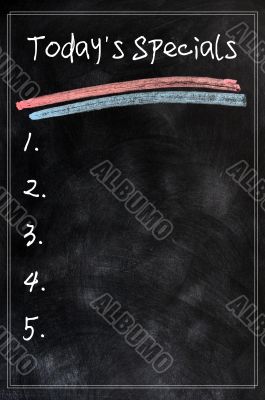 Menu of today`s specials