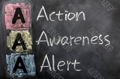 Acronym of AAA for Action,Awareness,Alert