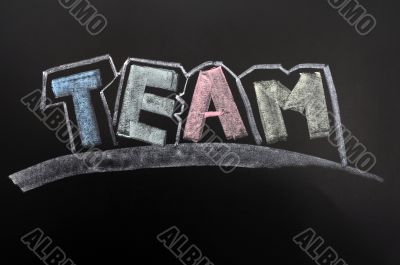 Team on a blackboard