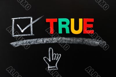 True with a tick and hand cursor