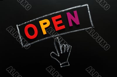 Open button with a cursor hand