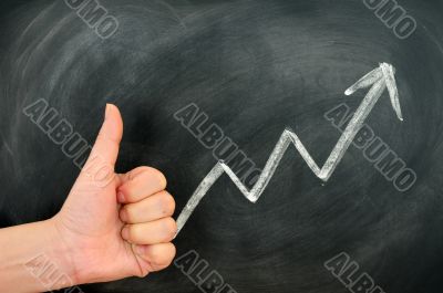Thumb up with a positive growth arrow