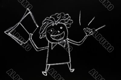 Teacher figure drawn with chalk on blackboard