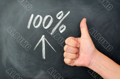 Thumb up with a 100 percent sign