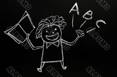 Teacher figure drawn with chalk on blackboard