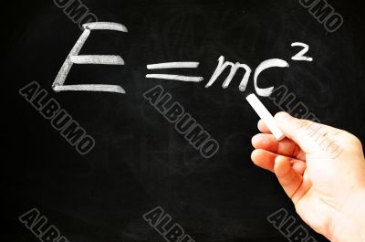 E=mc&sup2; Albert Einsteins physical formula on blackboard 