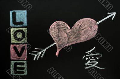Love drawn in chalk on a chalkboard 