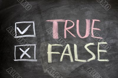 True and false check boxes written on a blackboard