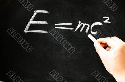 E=mc&sup2; Albert Einsteins physical formula on blackboard 
