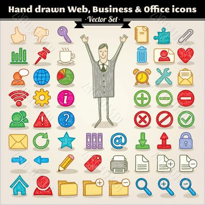 Hand Drawn Web, Business And Office Icons