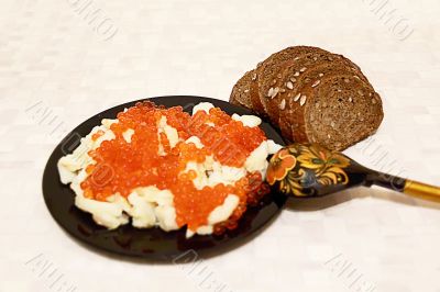 Russian national food caviar and potatoes