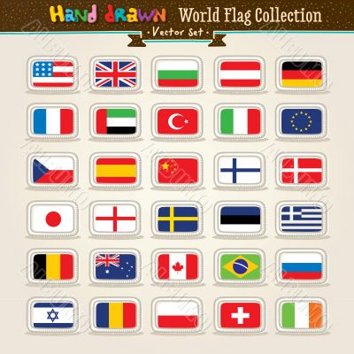 Vector Hand Draw World Flags Icon Set