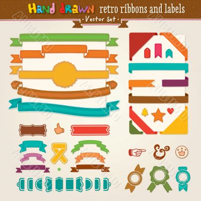 Vector Hand Draw Set Of Retro Ribbons And Labels