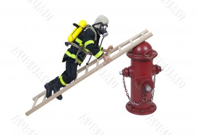 Fireman Climbing Ladder on Hydrant
