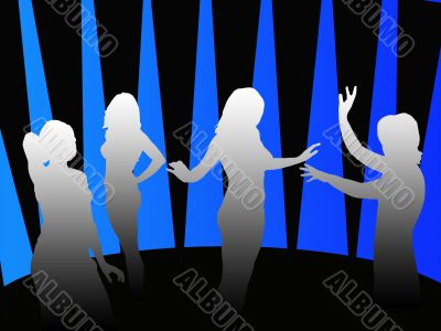 Silhouettes of girls dancing in a disco