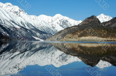 Landscape of snow-capped mountains