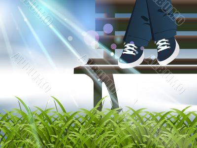 child sitting on a bench