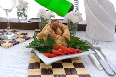Chicken leg stuffed with mushrooms in pastry