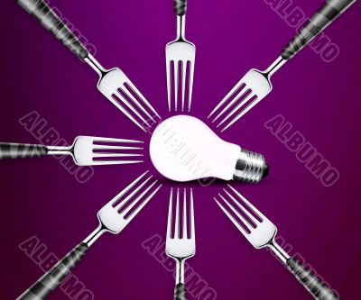 light bulb between forks