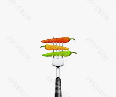 Chili pierced by forks