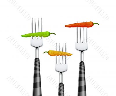 Chili pierced by forks
