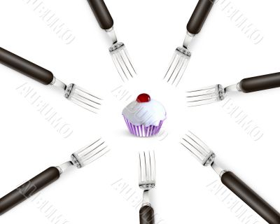 attractive muffin cake between frokes