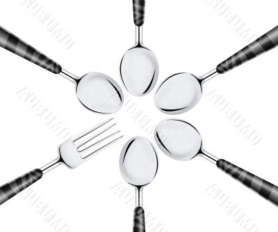 Fork and set of spoons
