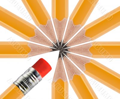 unSharpened pencil flipped in group of sharpened