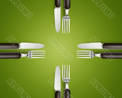 Empty copy space circle in set of knives and forks