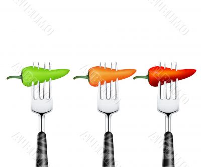 Chili pierced by fork
