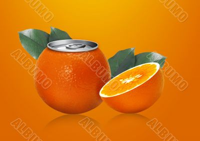 Orange can and half orange