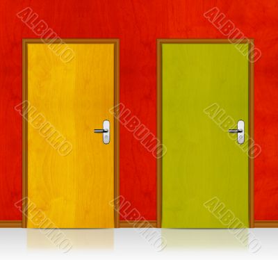 Red, Yellow wooden doors